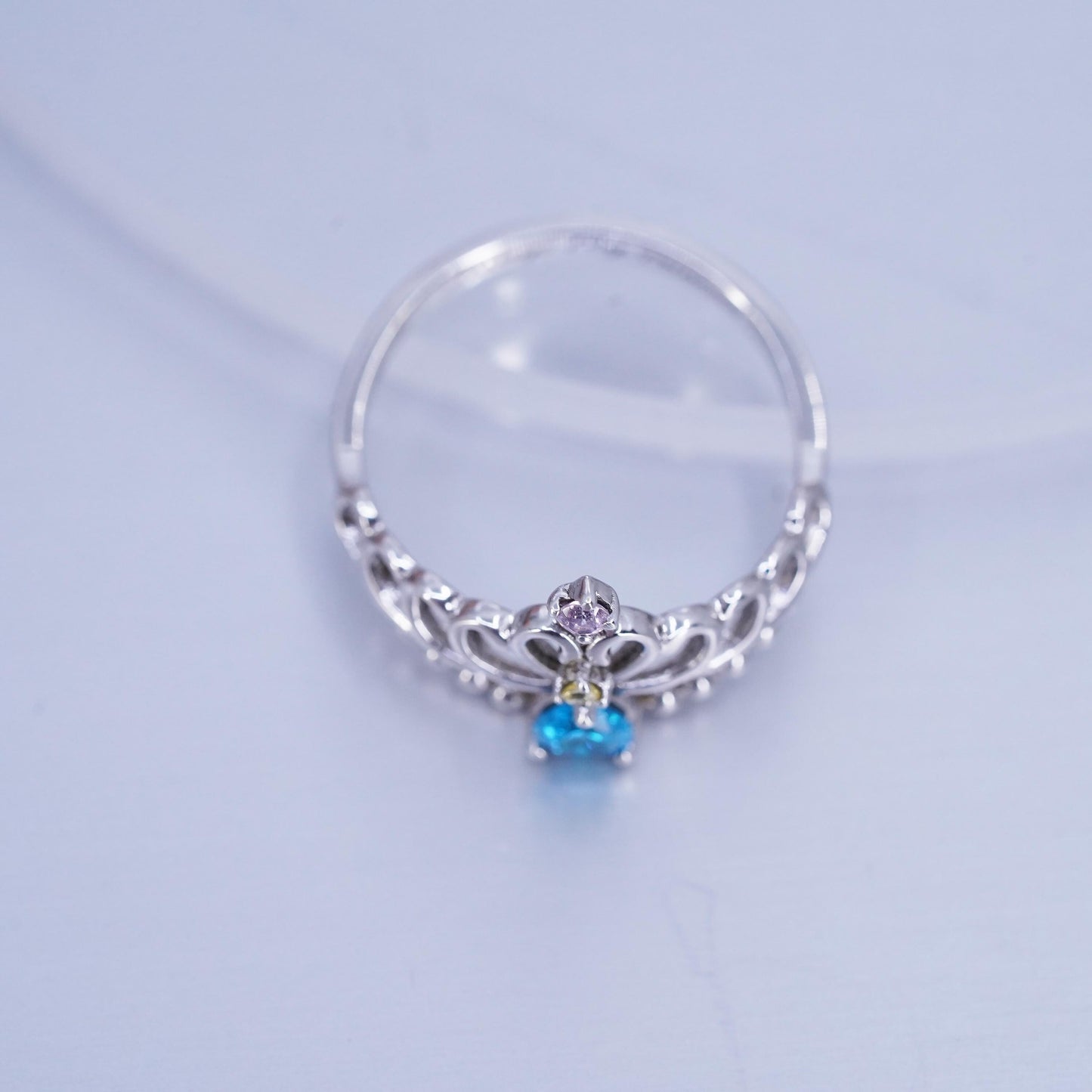 Size 7, Sterling 925 silver crown ring with blue topaz always my princess