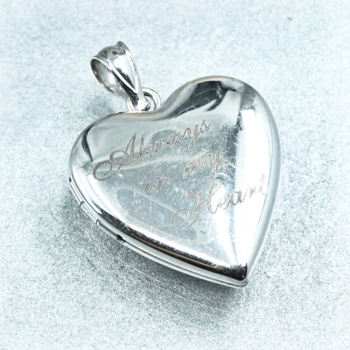 Sterling silver handmade charm, 925 heart photo locket “always in my heart”