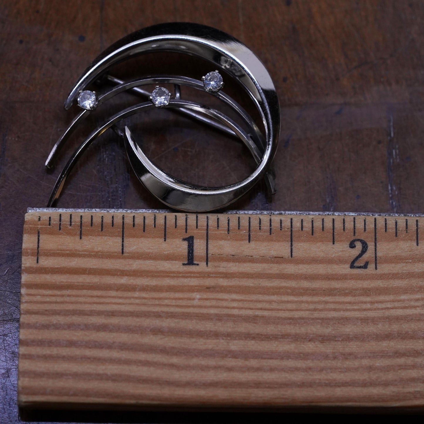 Vintage 1920s Art Deco handmade 835 silver flower brooch with rhinestones