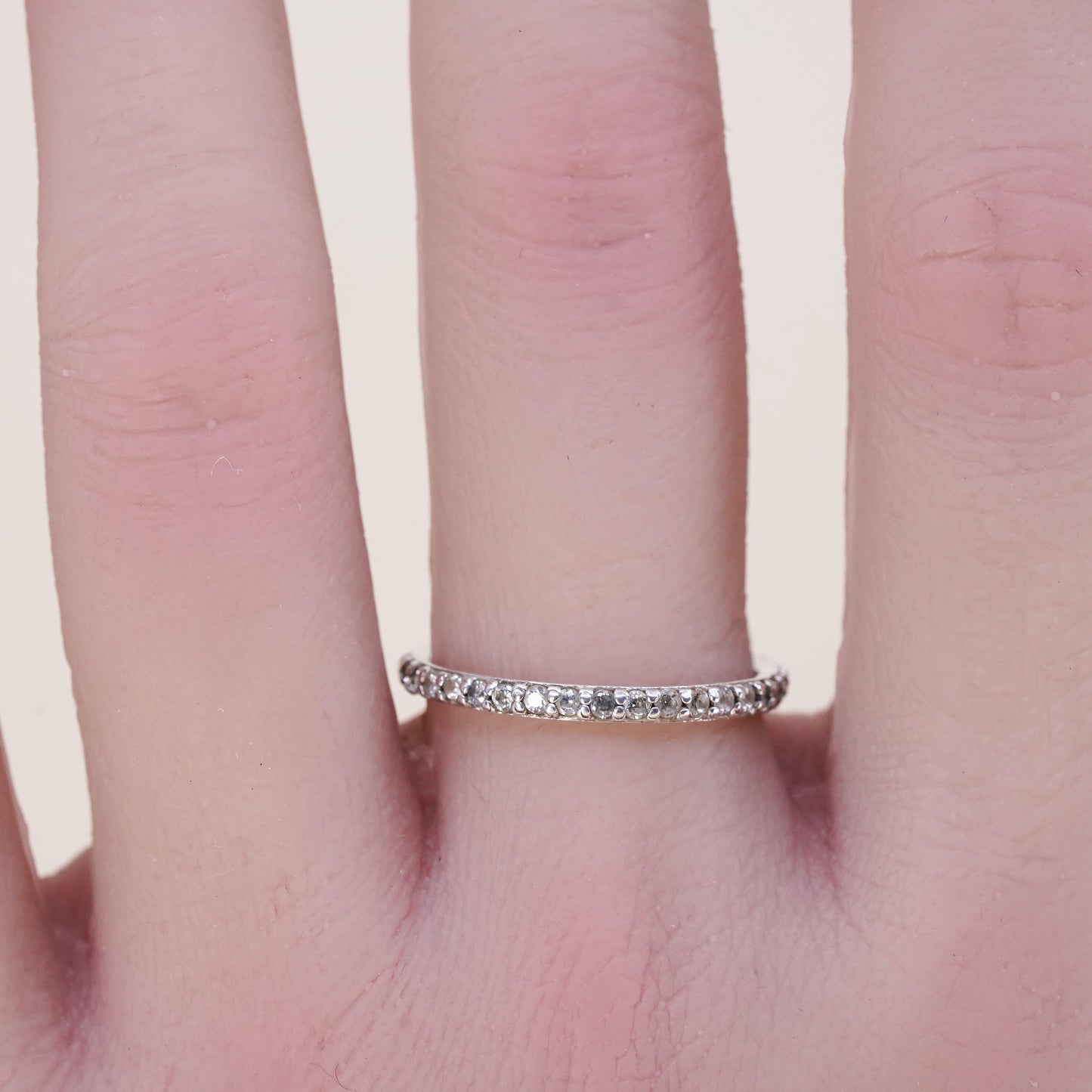 Size 7.25, vintage sterling 925 silver ring cluster CZ, stackable wedding band