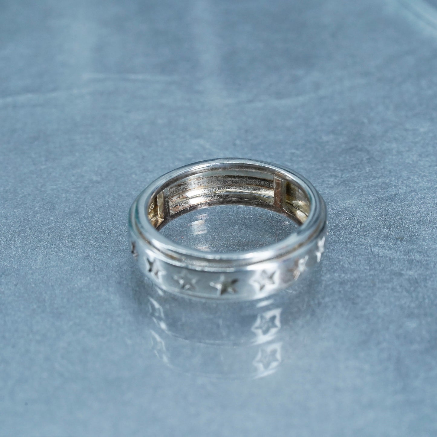Size 7, vintage Sterling 925 silver handmade ring, star spinner band