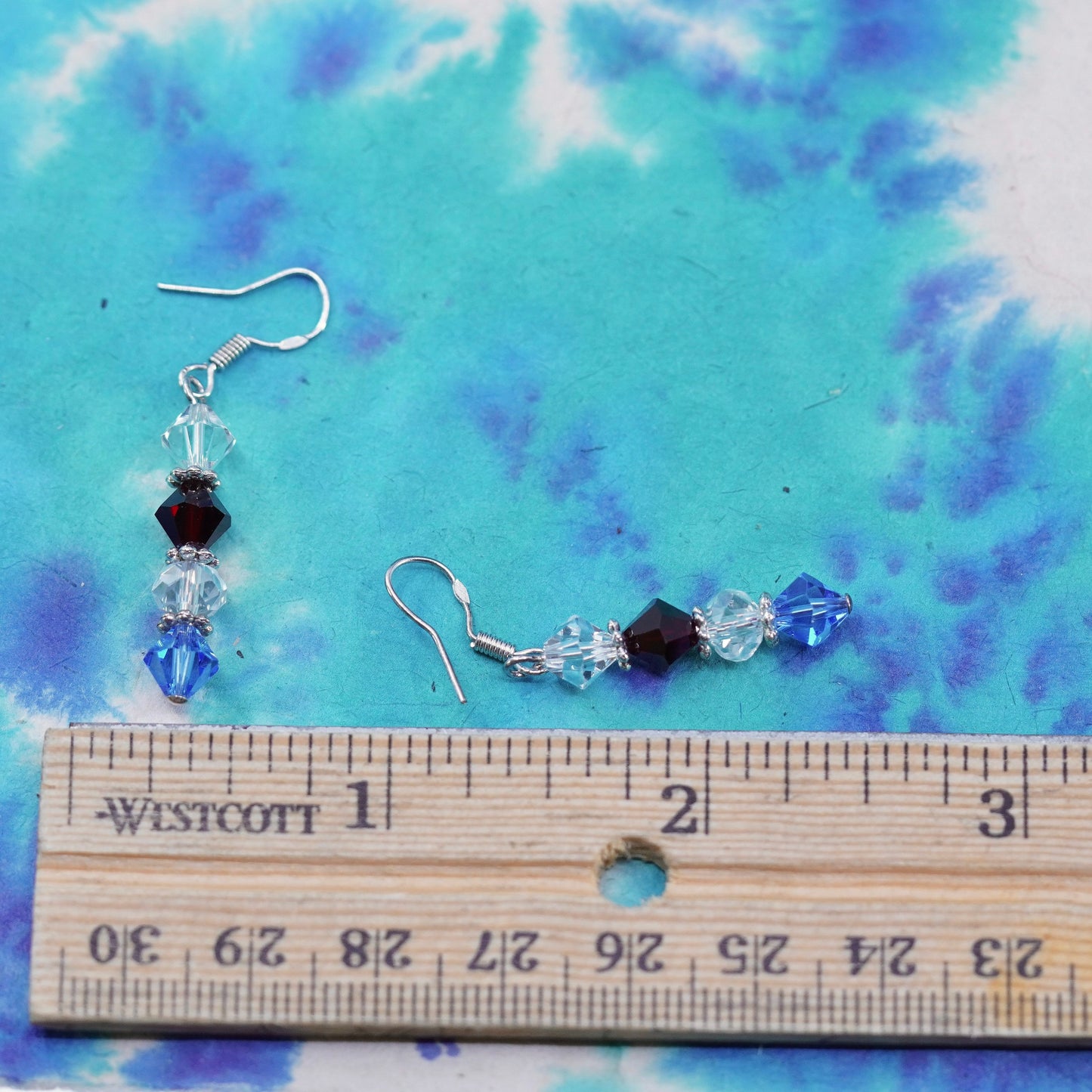 Vintage Sterling silver handmade earrings, 925 hooks with crystal beads