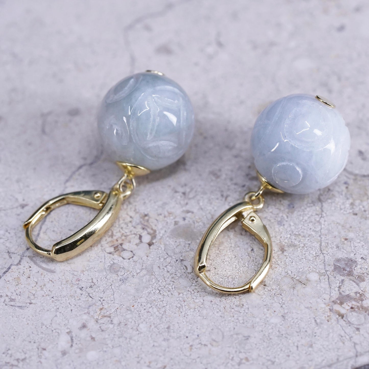Vintage vermeil gold over Sterling silver 925 earrings with carved jade beads