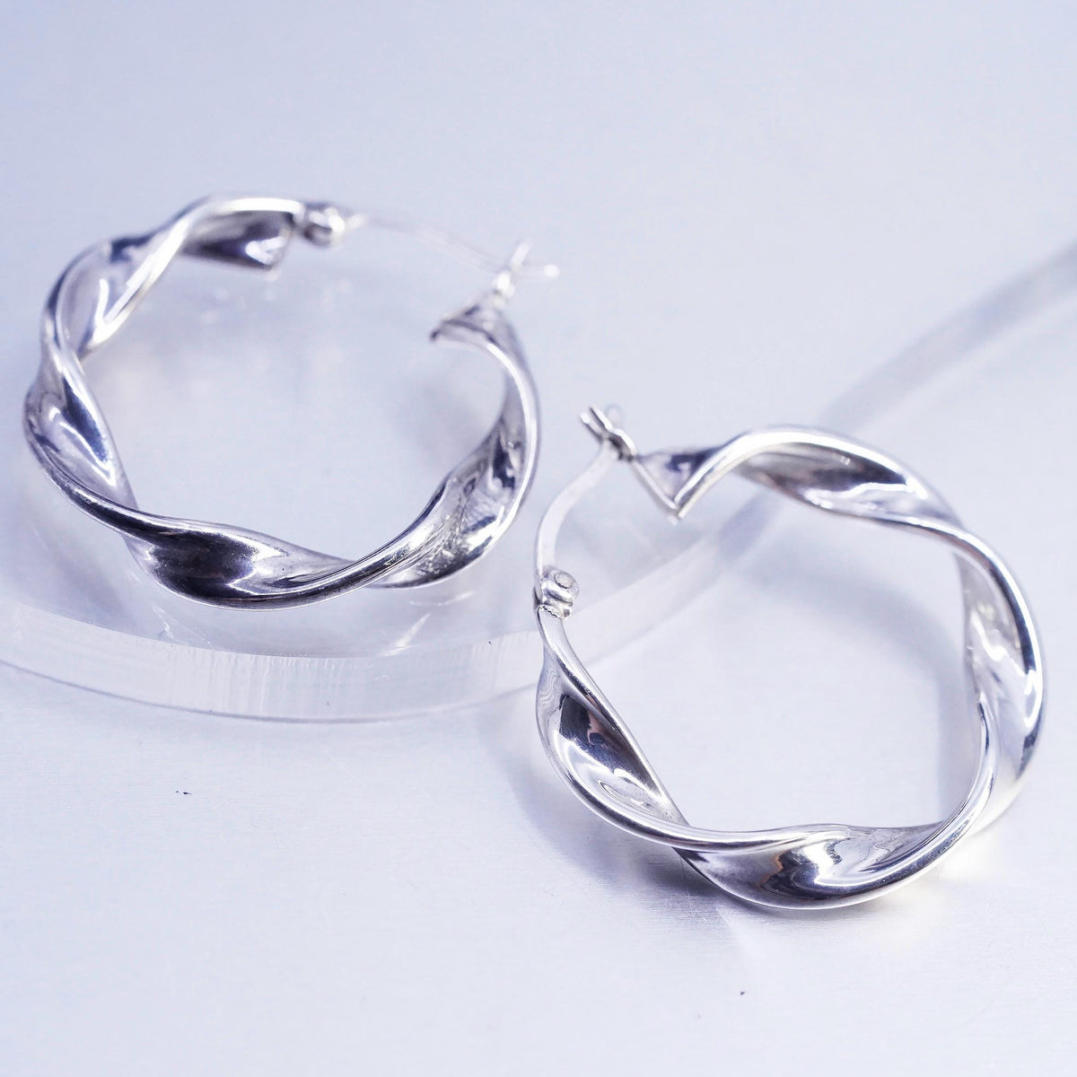 1", Vintage Sterling Silver Handmade Hoops, Italy 925 Twisted earrings, Huggie