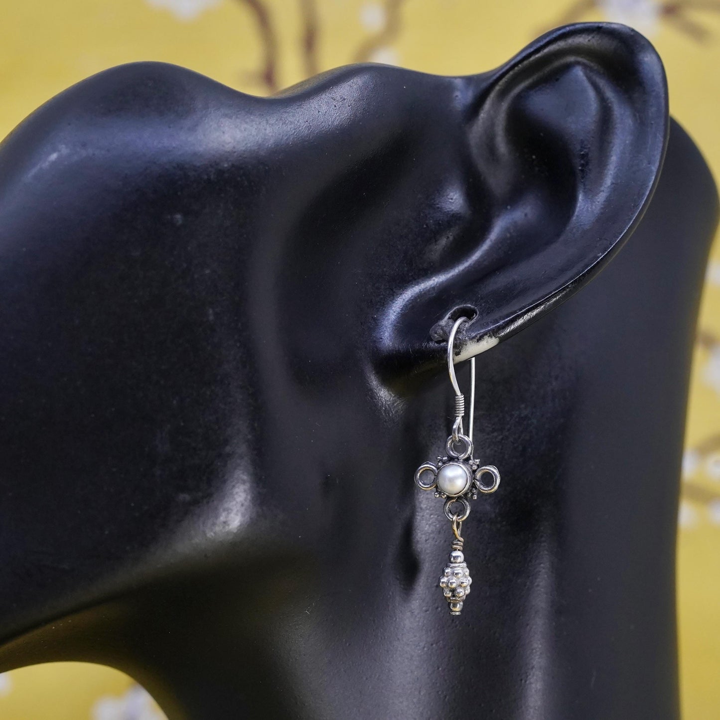Vintage Sterling 925 silver handmade earrings with pearl and drops