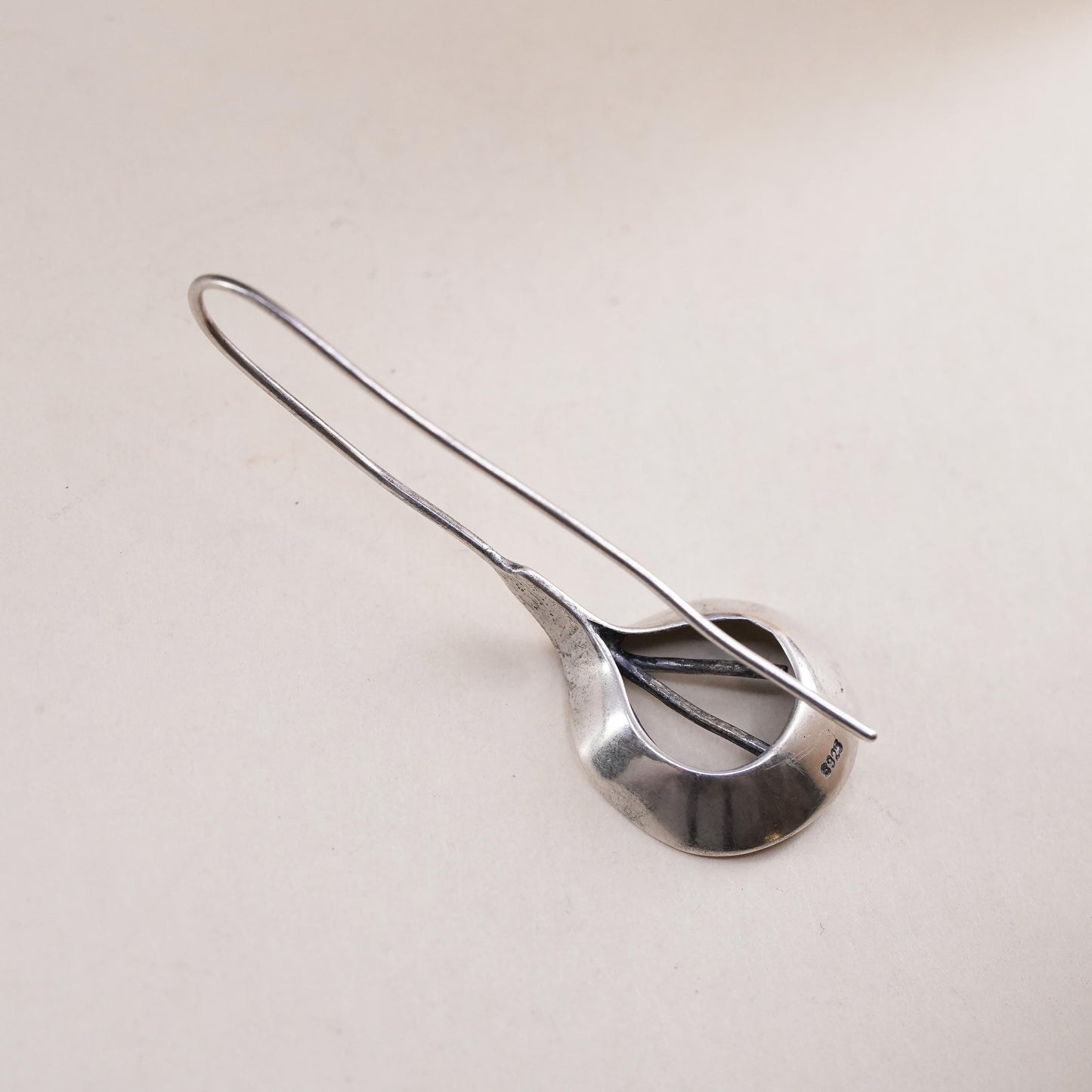 vintage modernist sterling silver 925 handmade single teardrop earring