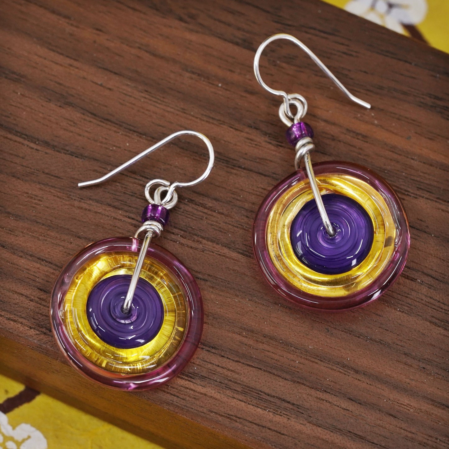 Vintage Eye Candy Sterling silver handmade earrings, 925 glass beads