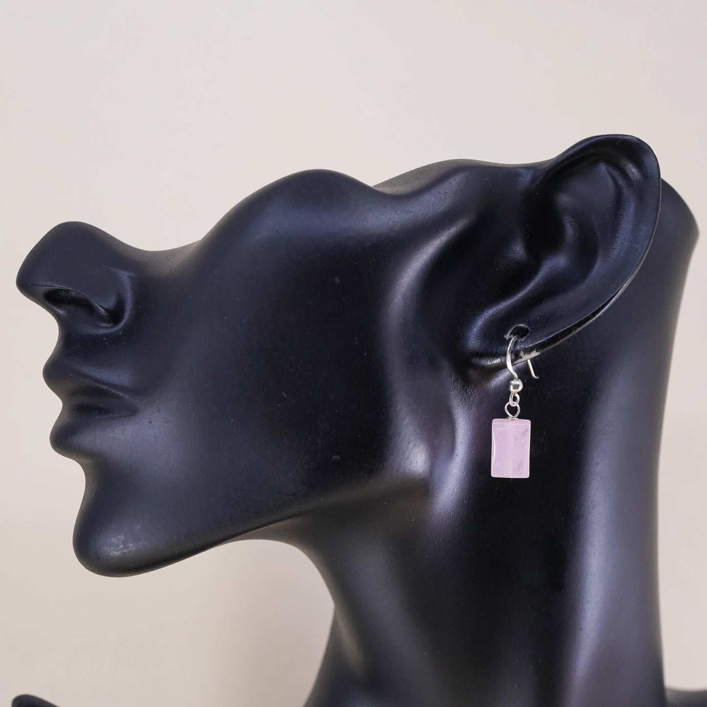 Vintage Sterling 925 silver handmade earrings with pink quartz nugget