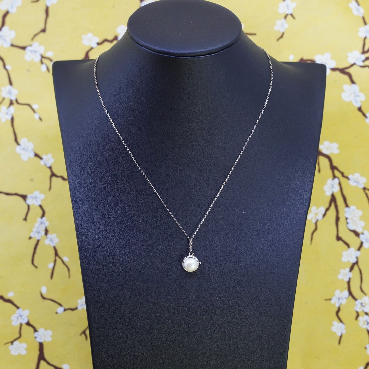 18” sterling silver handmade necklace, 925 circle chain with pearl pendant