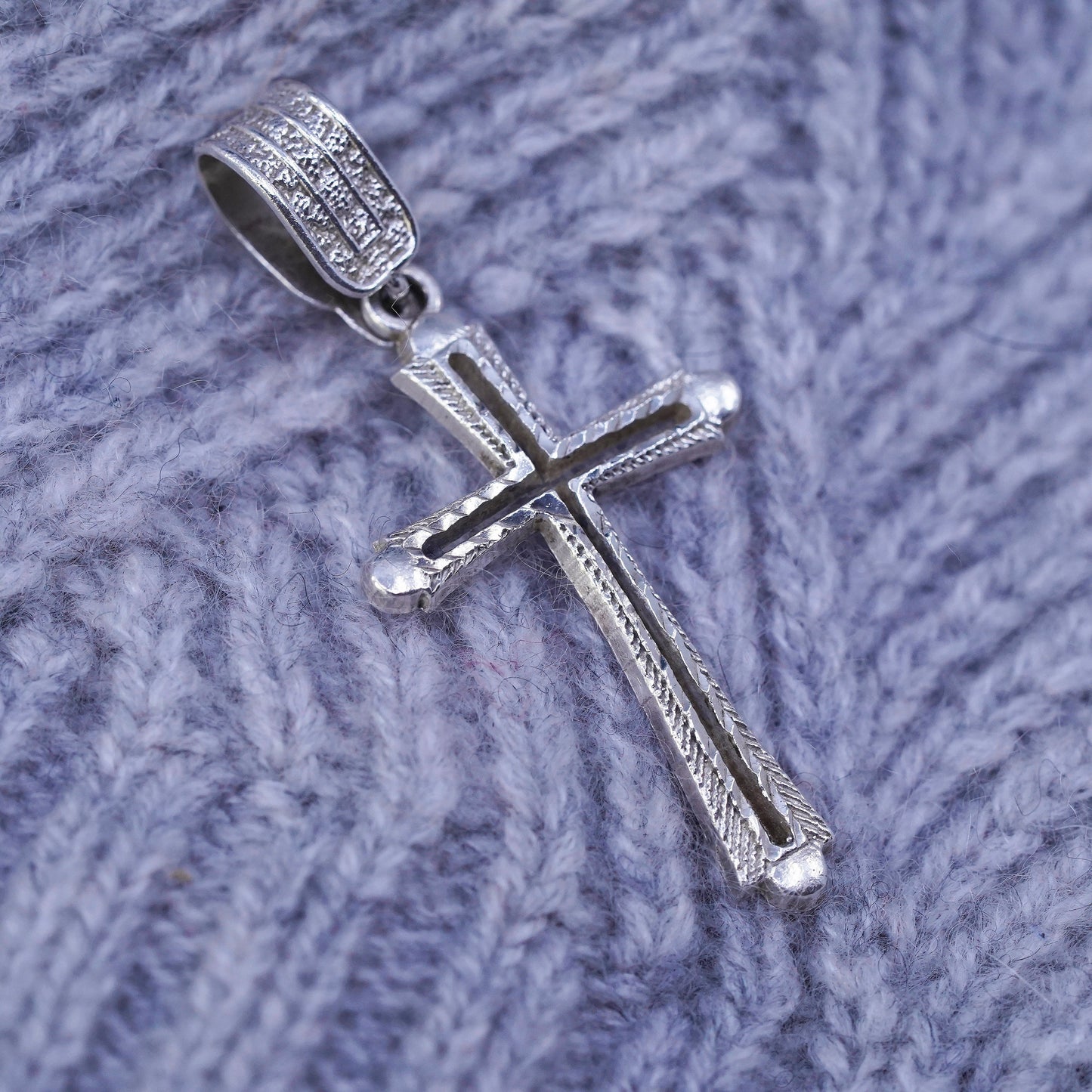 Vintage Sterling silver Handmade charm, 925 textured cross pendant