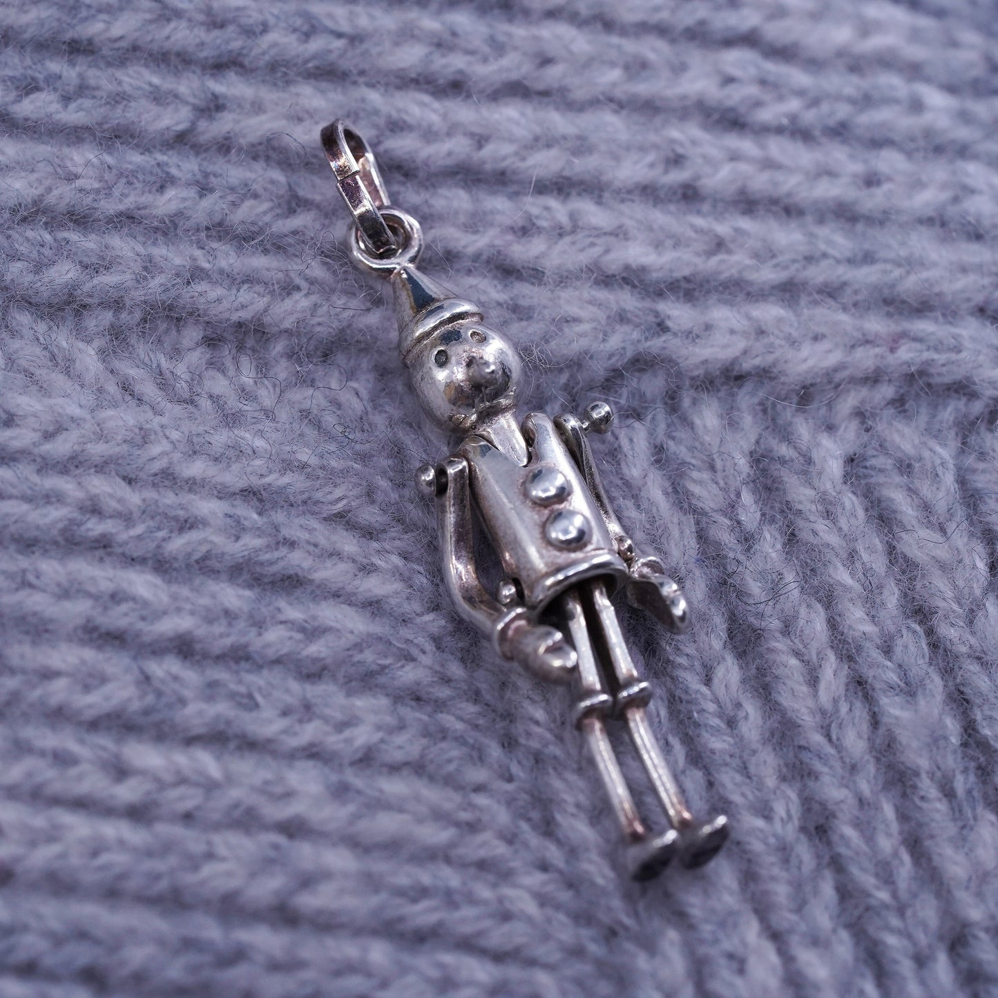 Vintage sterling silver handmade Pinocchio pendant movable joints, 925 charm