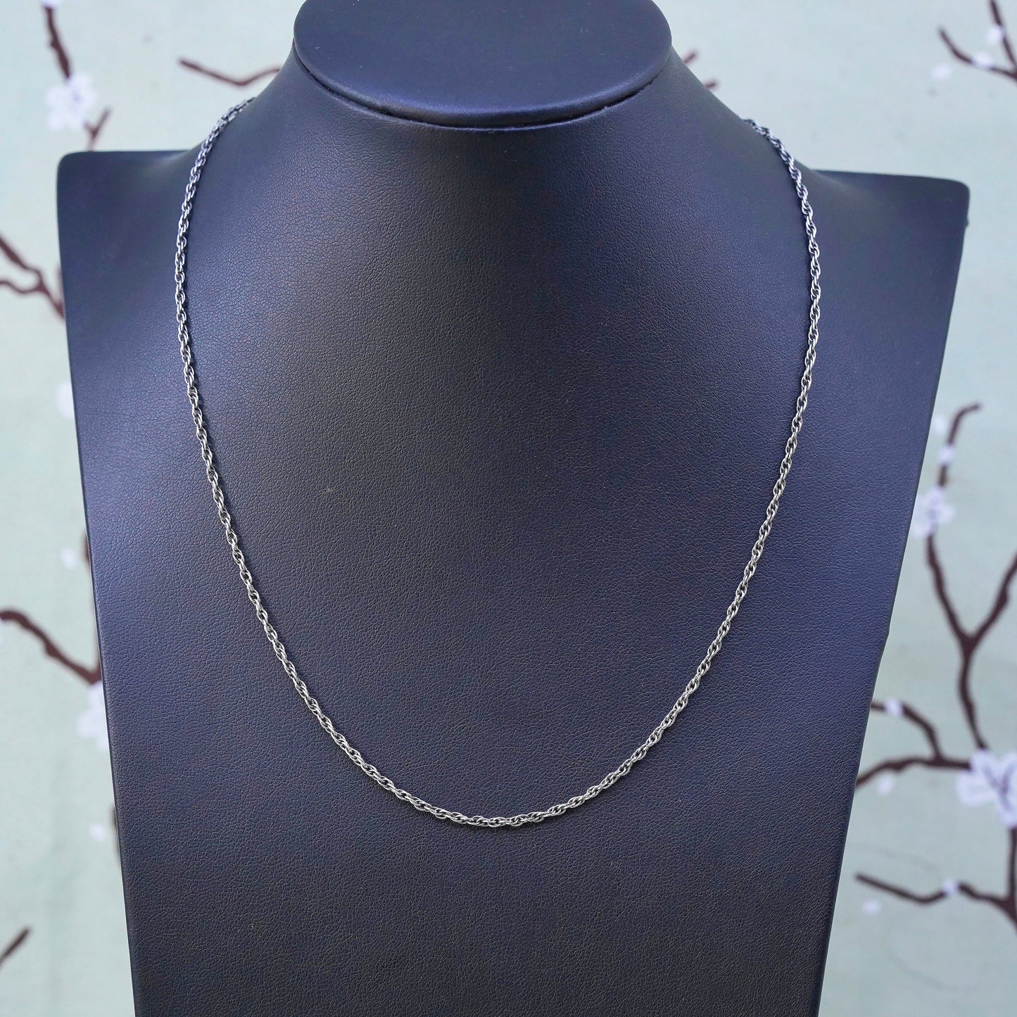 18” 2mm, vintage sterling silver necklace, 925 Singapore rope chain