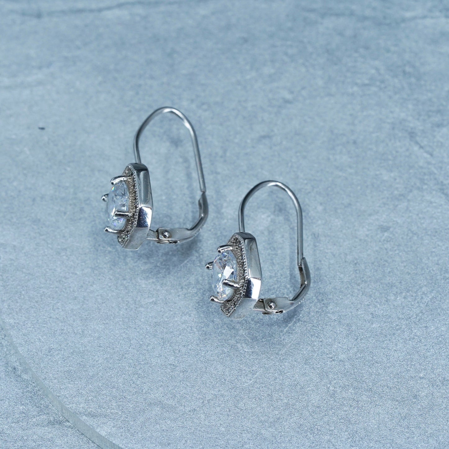 Vintage Sterling 925 silver earrings dangle with cluster Cz