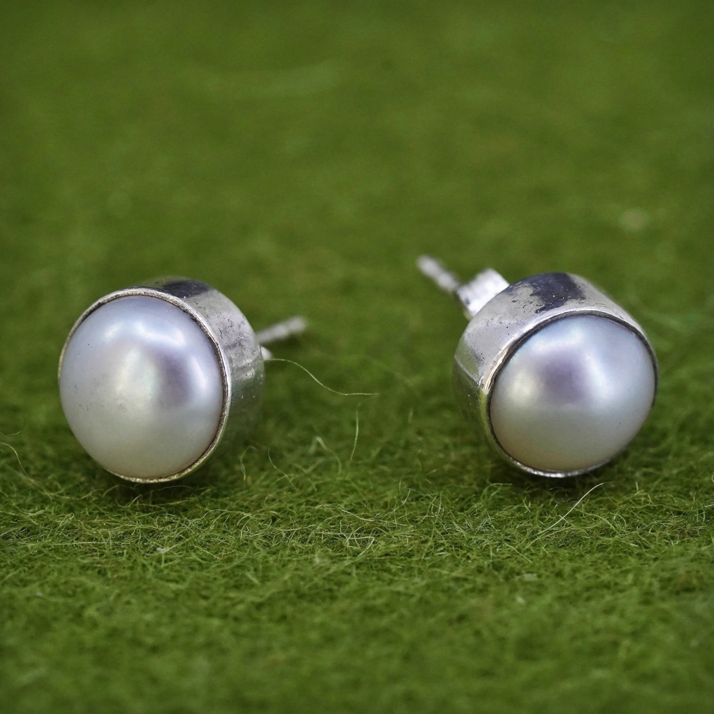 Vintage Sterling silver handmade earrings, 925 flower studs with pearl