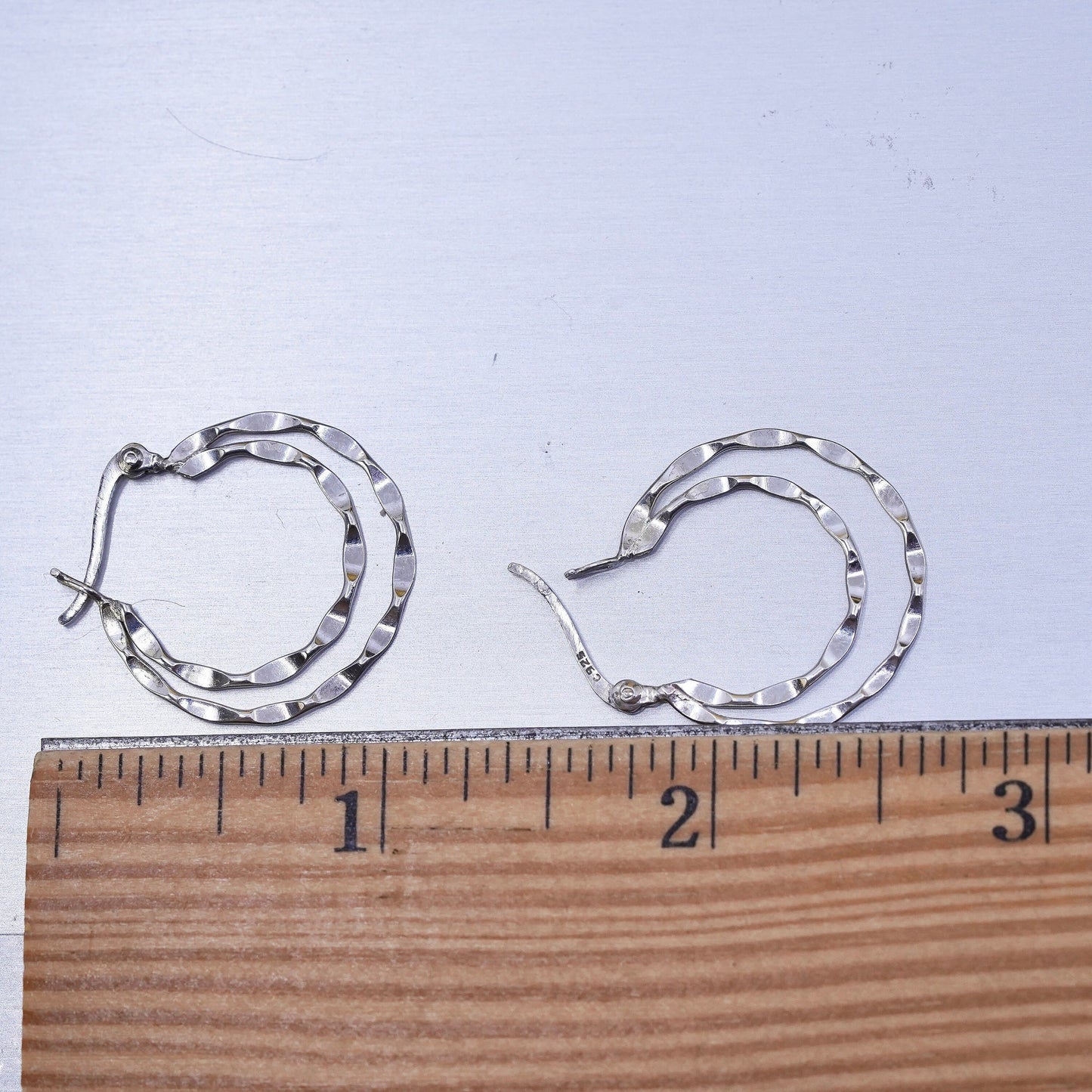1", vintage Italy Sterling silver handmade hoops, textured 925 huggie earrings