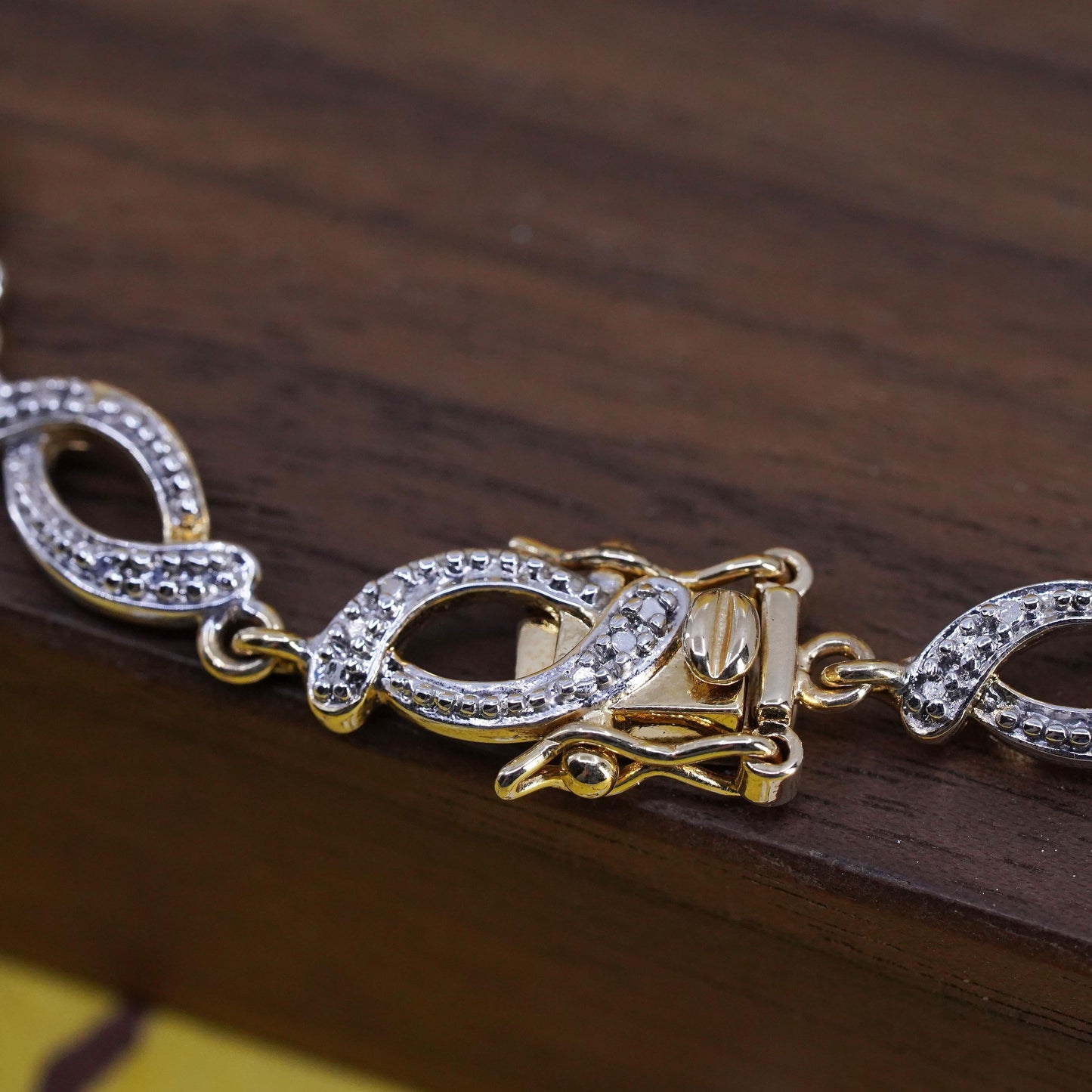 7”, vermeil gold over Sterling silver tennis bracelet, 925 chain topaz diamond
