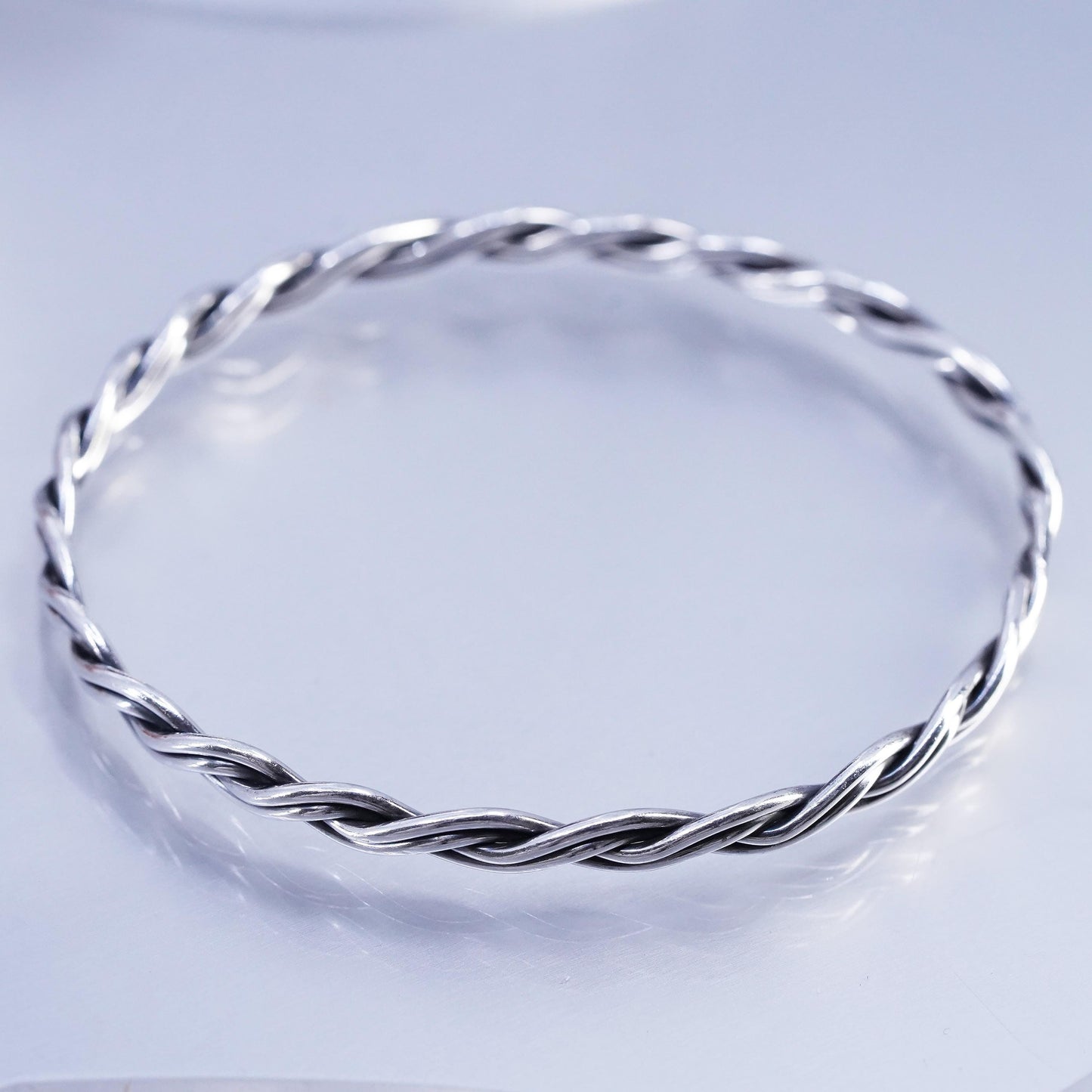 8”, VTG Sterling 925 silver handmade bracelet, wide woven braided cable bangle