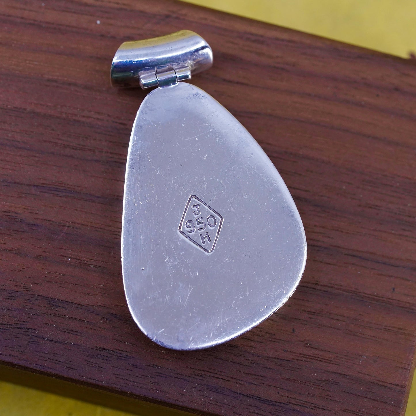 Vintage JH Sterling 950 silver handmade pendant with mother of pearl inlay