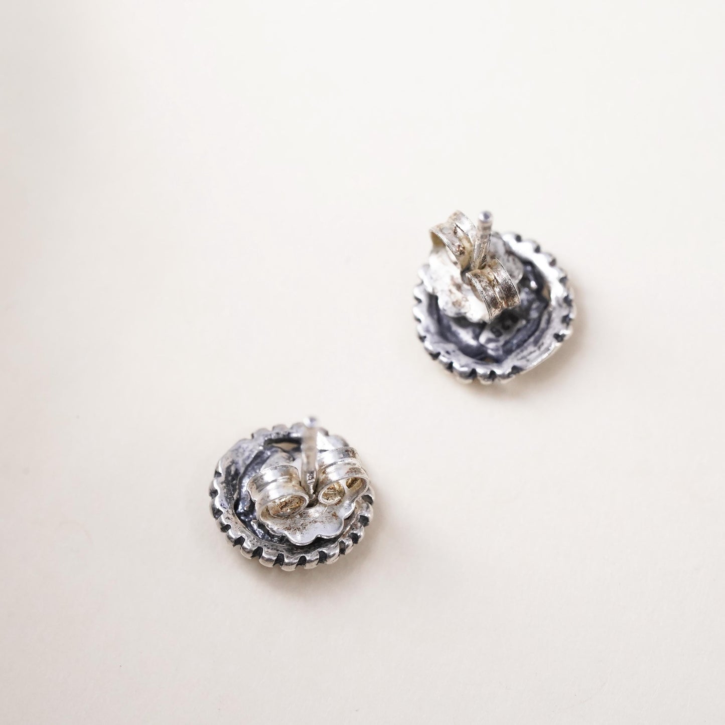 Vintage Sterling silver handmade earrings, 925 rose flower studs