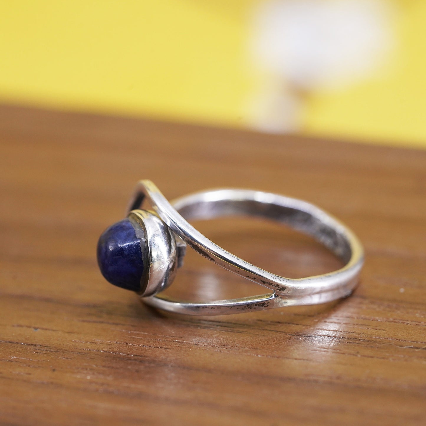 Size 3.75, vintage Sterling 925 silver handmade ring with sodalite