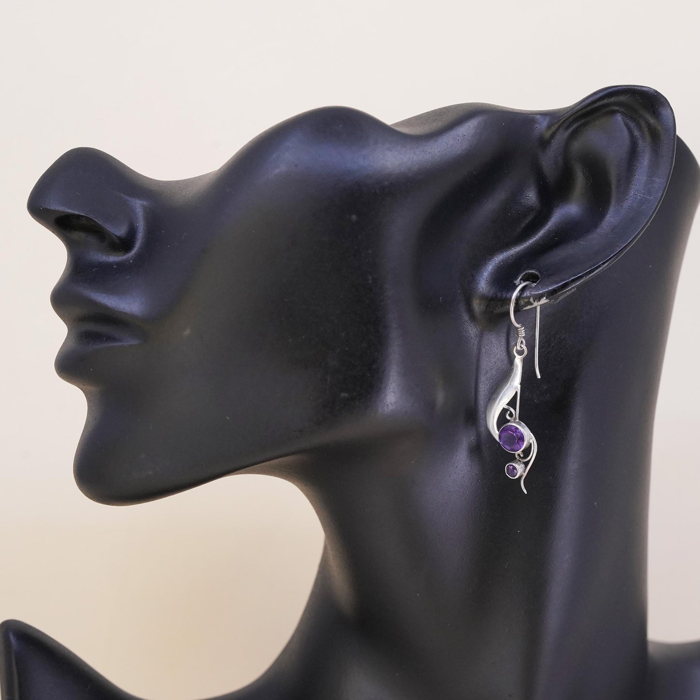 Southwestern sterling silver 925 handmade single earring with amethyst