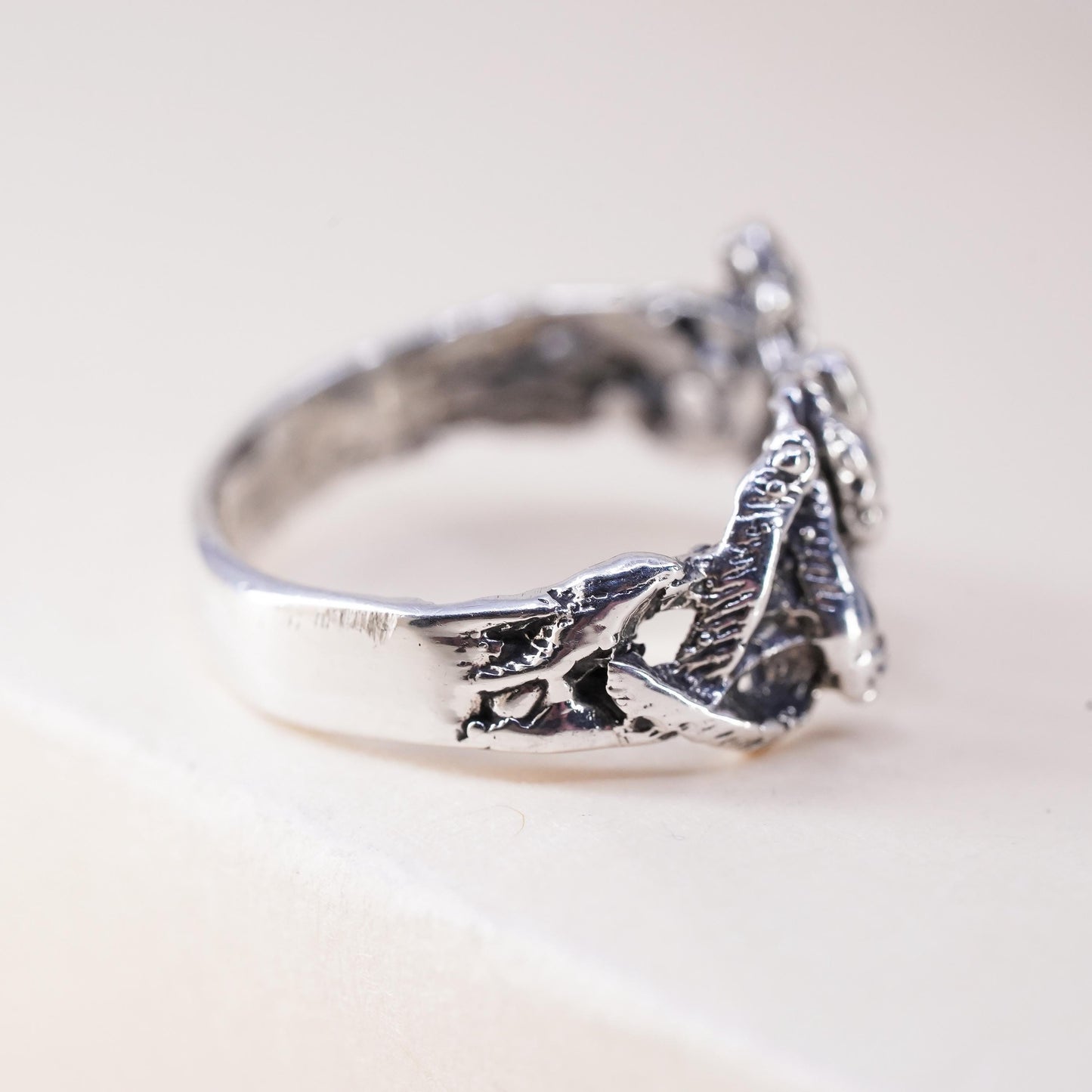 Size 5, vintage Sterling silver handmade ring, 925 snake band