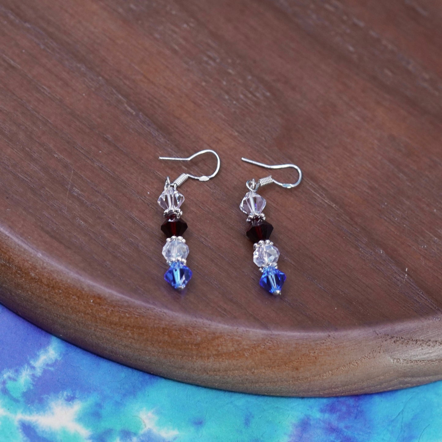 Vintage Sterling silver handmade earrings, 925 hooks with crystal beads