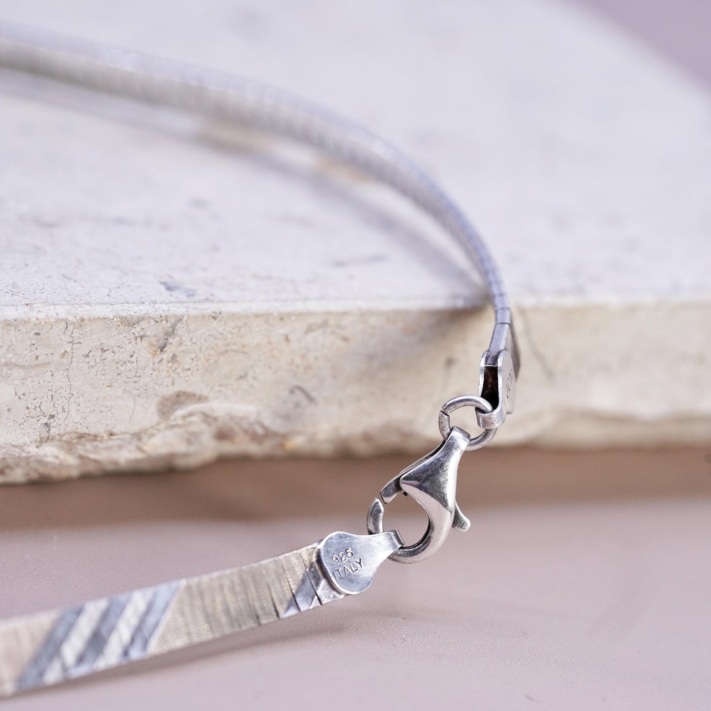 17", Italian two tone textured Sterling silver necklace, 925 Cleopatra chain