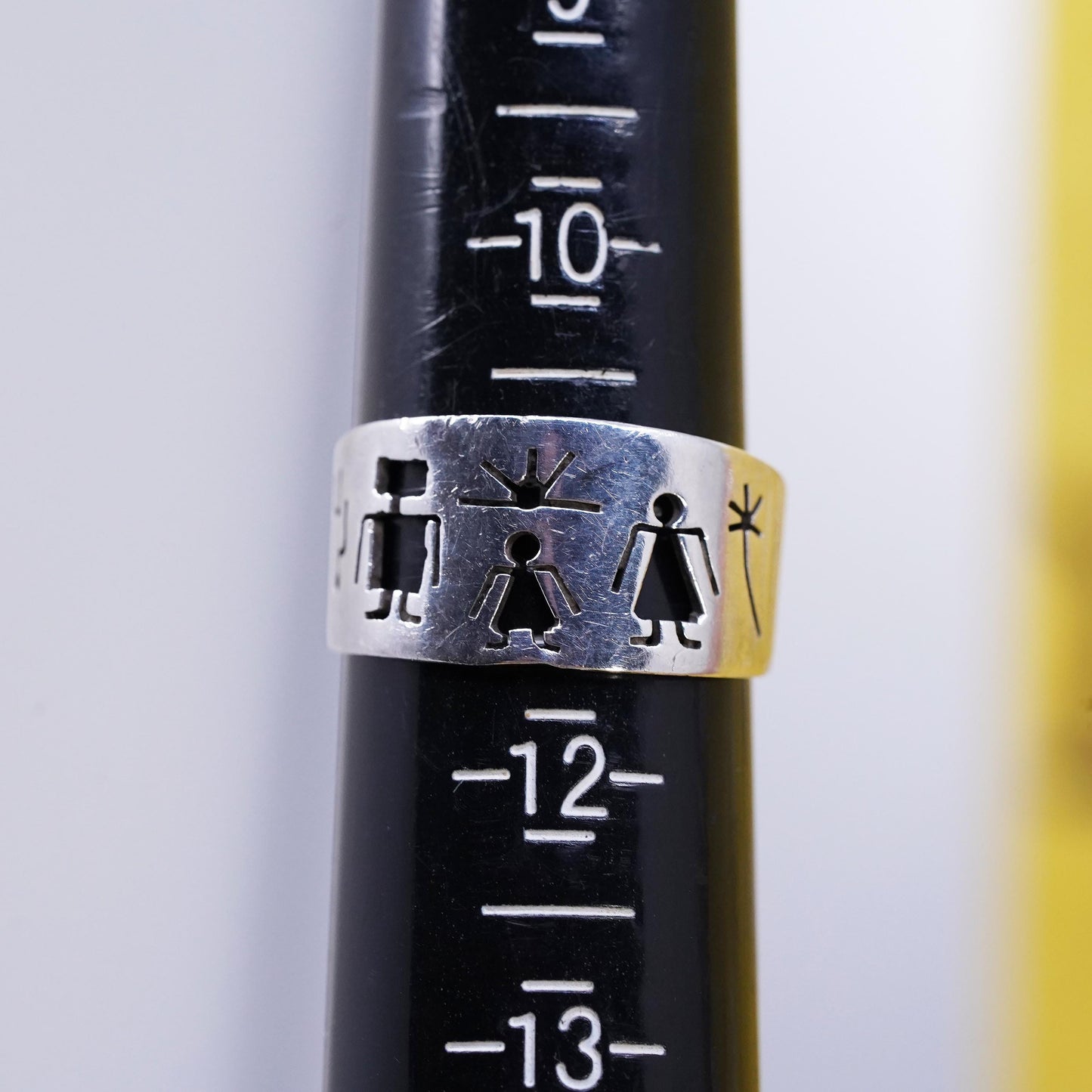 10.75, Native American Sterling 925 Silver Storyteller Ring Cutout Figures Ring