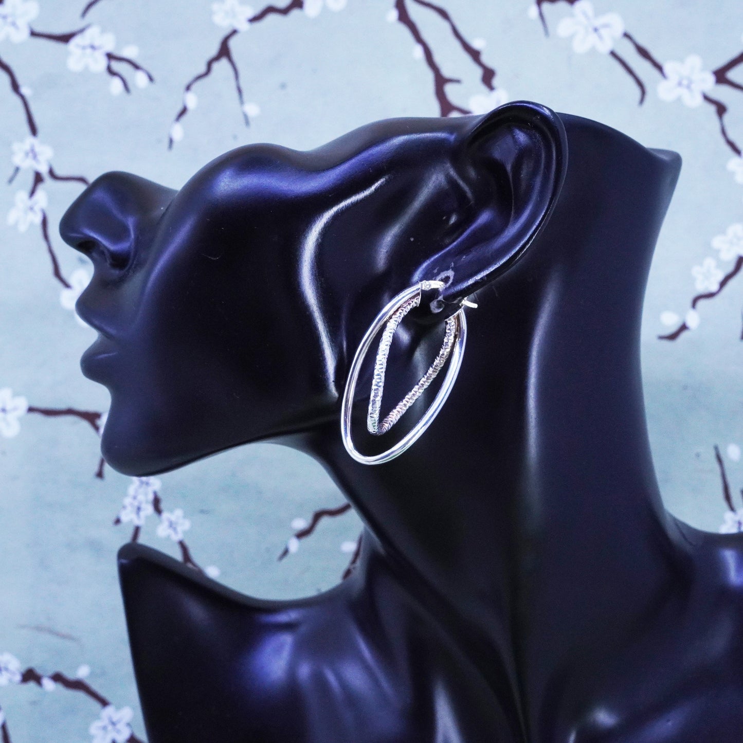 Vintage sterling silver handmade earrings, 925 twisted entwined hoops