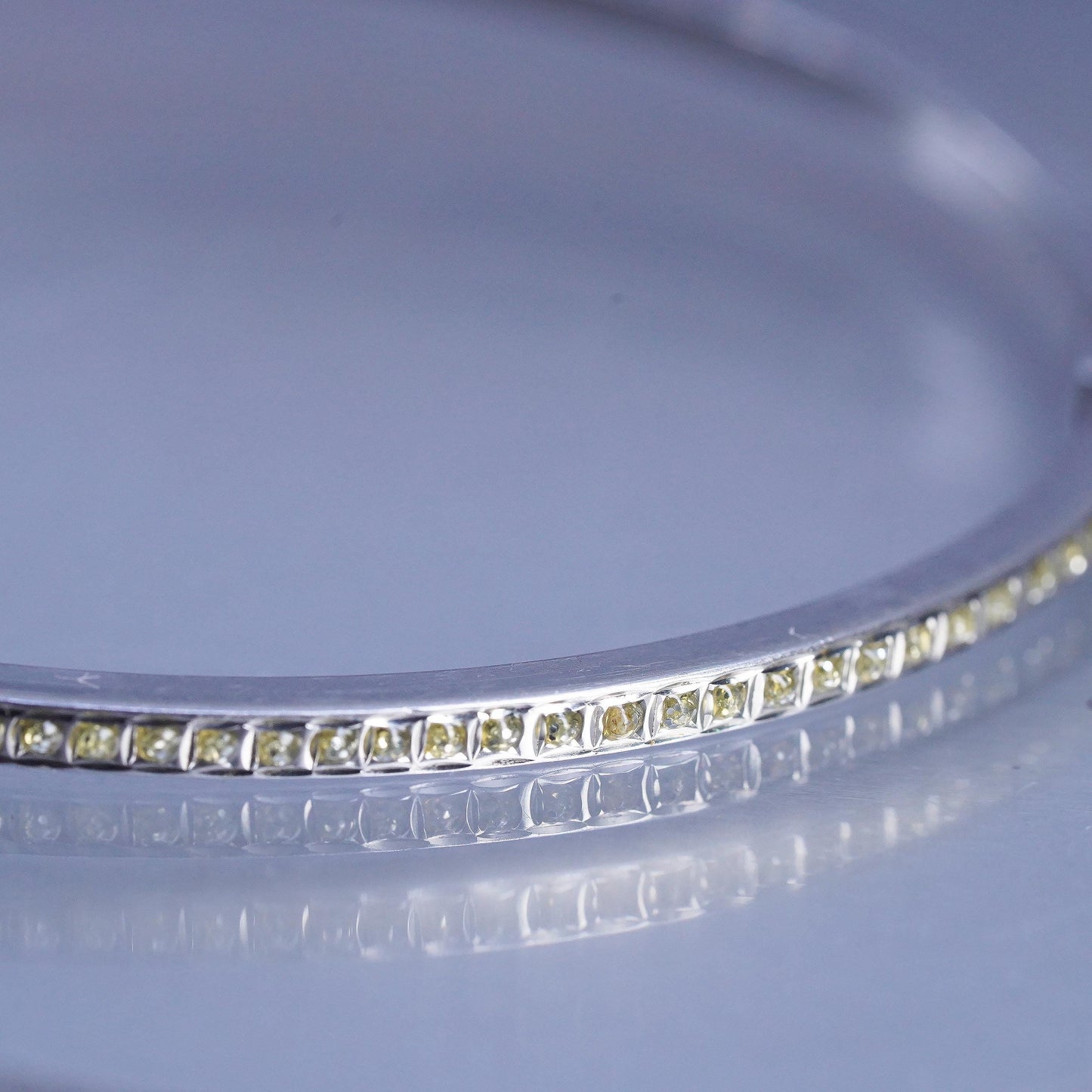 7", Italy Sterling 925 silver stackable bracelet, hinged bangle cluster citrine