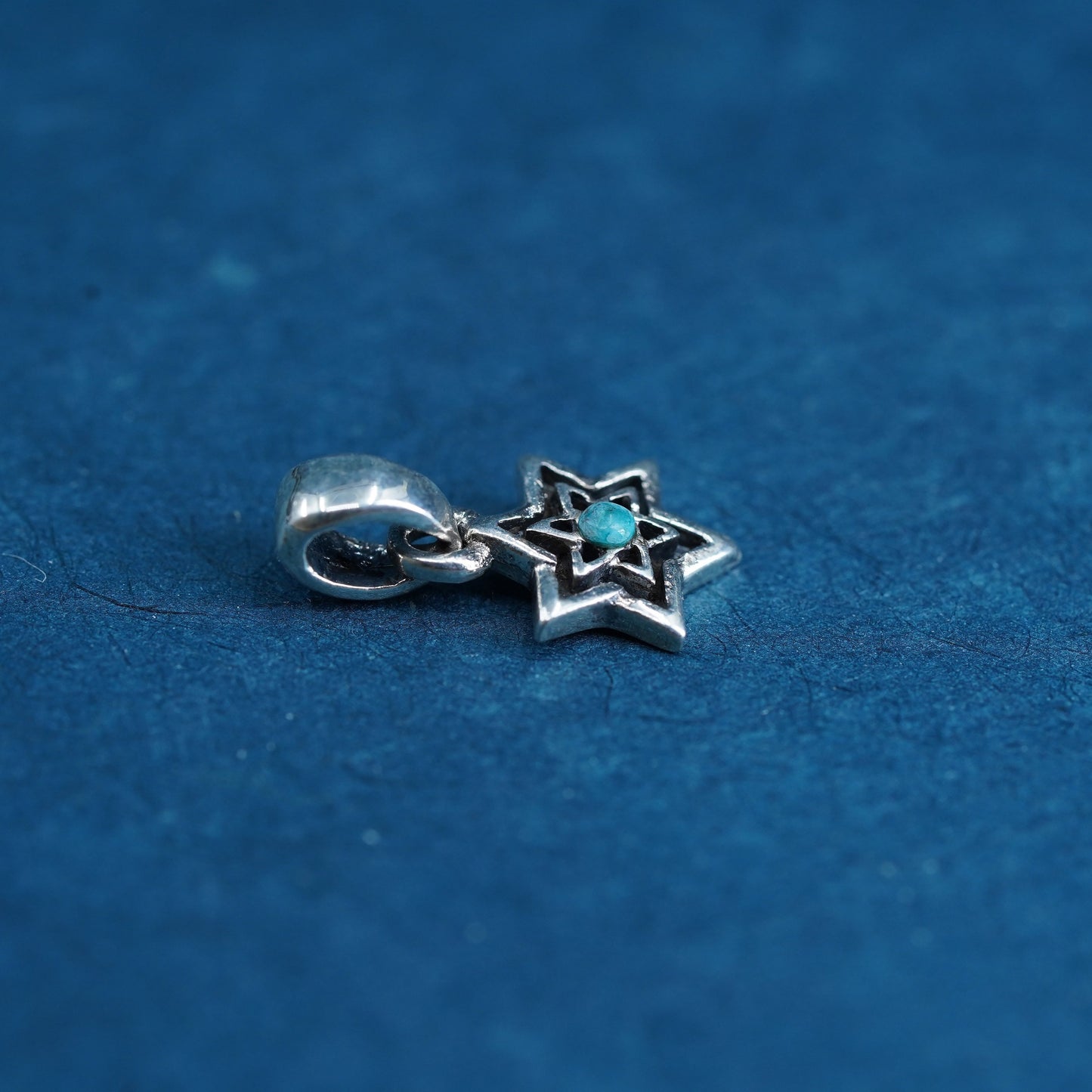 Vintage Sterling 925 silver handmade hexagram star pendant with turquoise