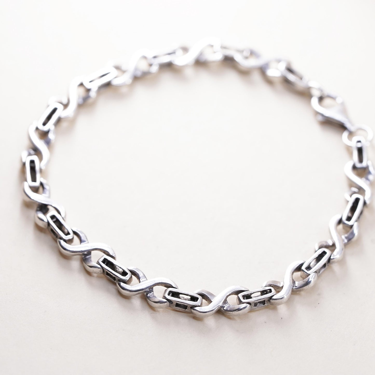 7.5", sterling silver tennis bracelet, 925 infinity loop shaped chain diamond