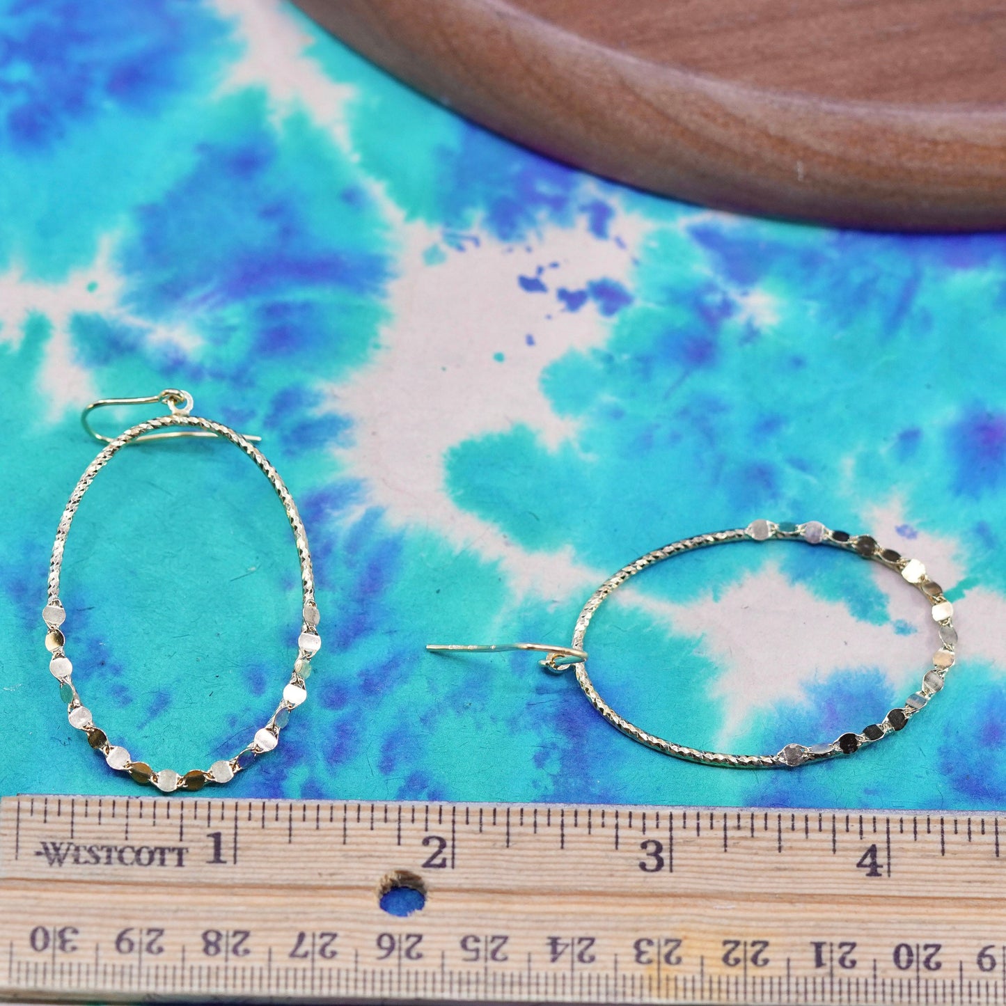 Italy Vermeil gold over sterling silver earrings, textured 925 oval dangles