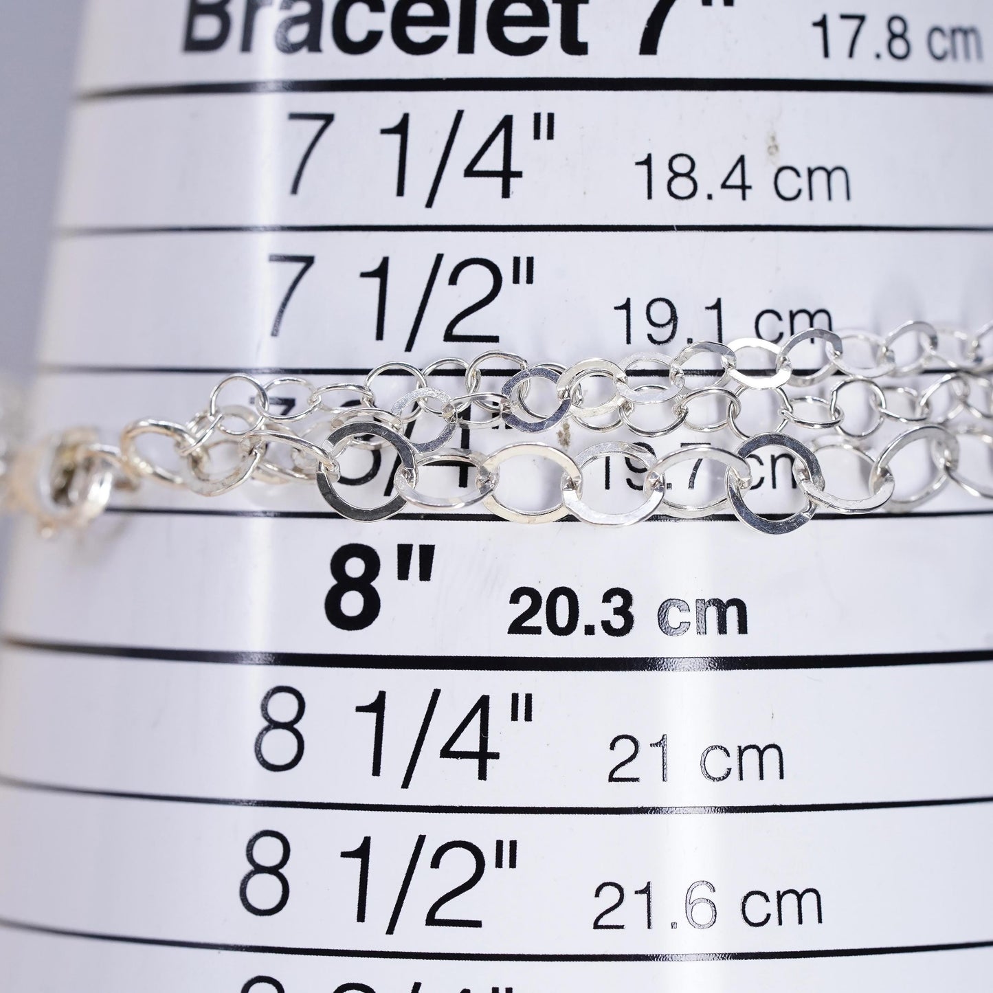 7.75”, Vintage sterling silver multi strands bracelet, 925 flatten circle chain
