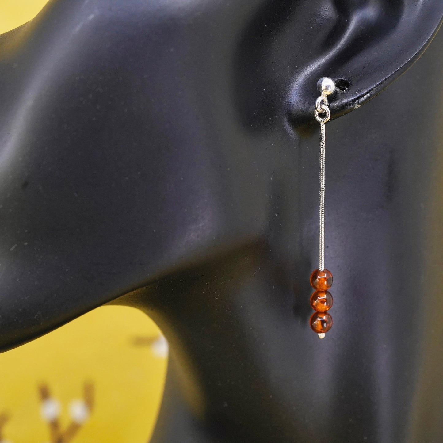 Vintage Sterling 925 silver handmade earrings with Amber beads