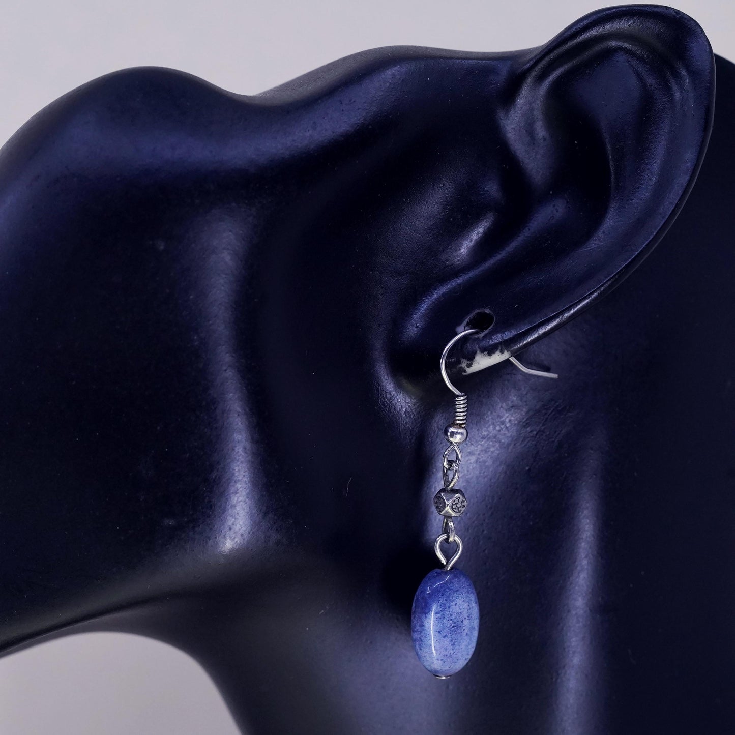 Vintage sterling silver handmade earrings, 925 drops with sodalite beads