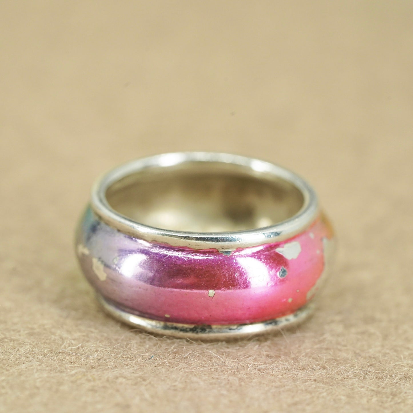 Size 7.5, vintage Sterling 925 silver handmade ring, ribbed band