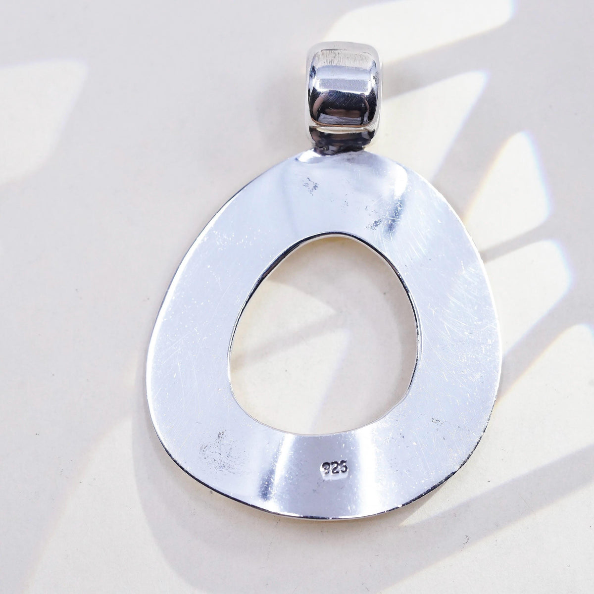 Vintage sterling silver handmade pendant, huge 925 bold circle