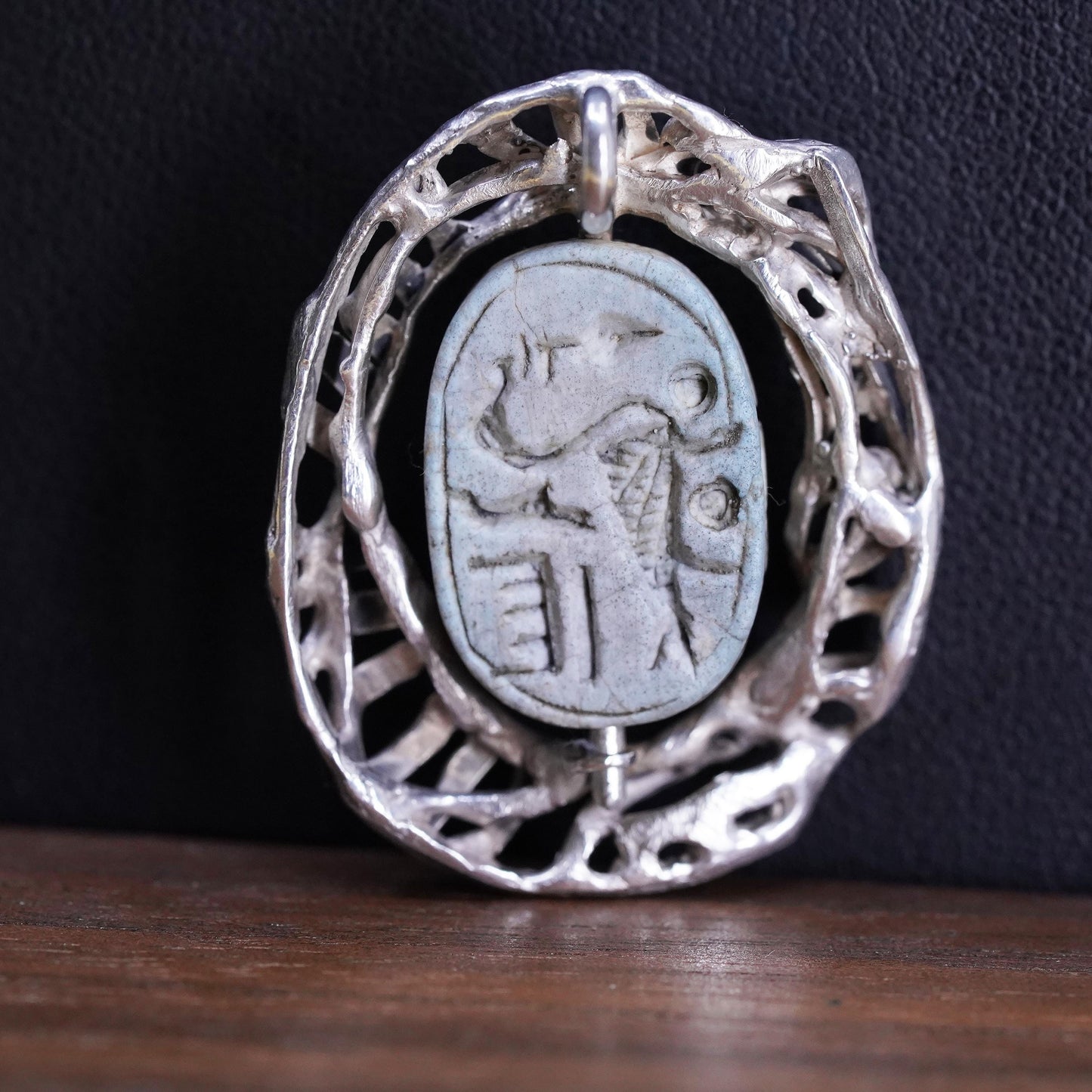 Sterling silver pendant, Egyptian filigree 925 charm turquoise Scarabs beetle
