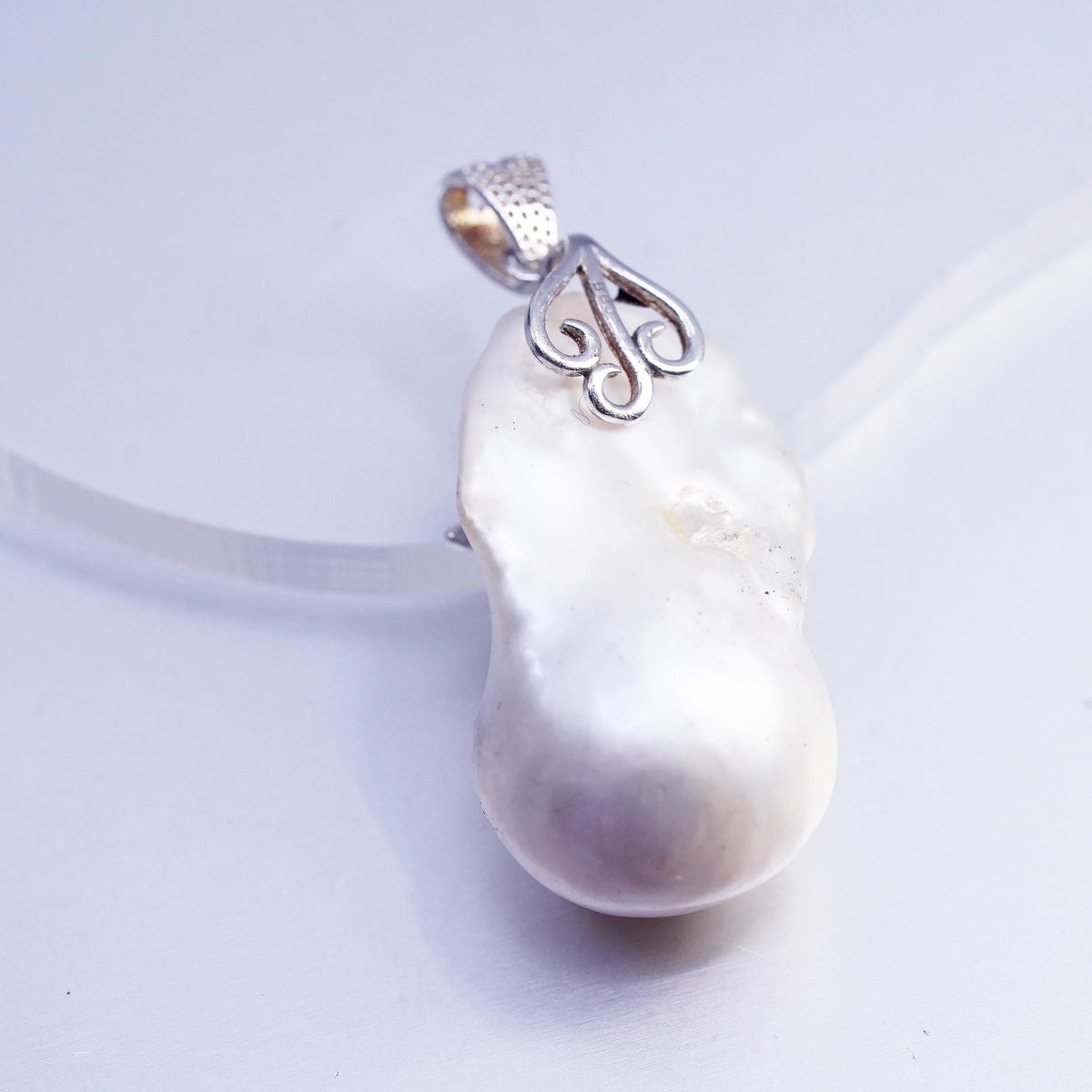 Sterling 925 Silver Baroque Pendant, Keshi Biwa Pearl CZ Leaf Floral Jewelry