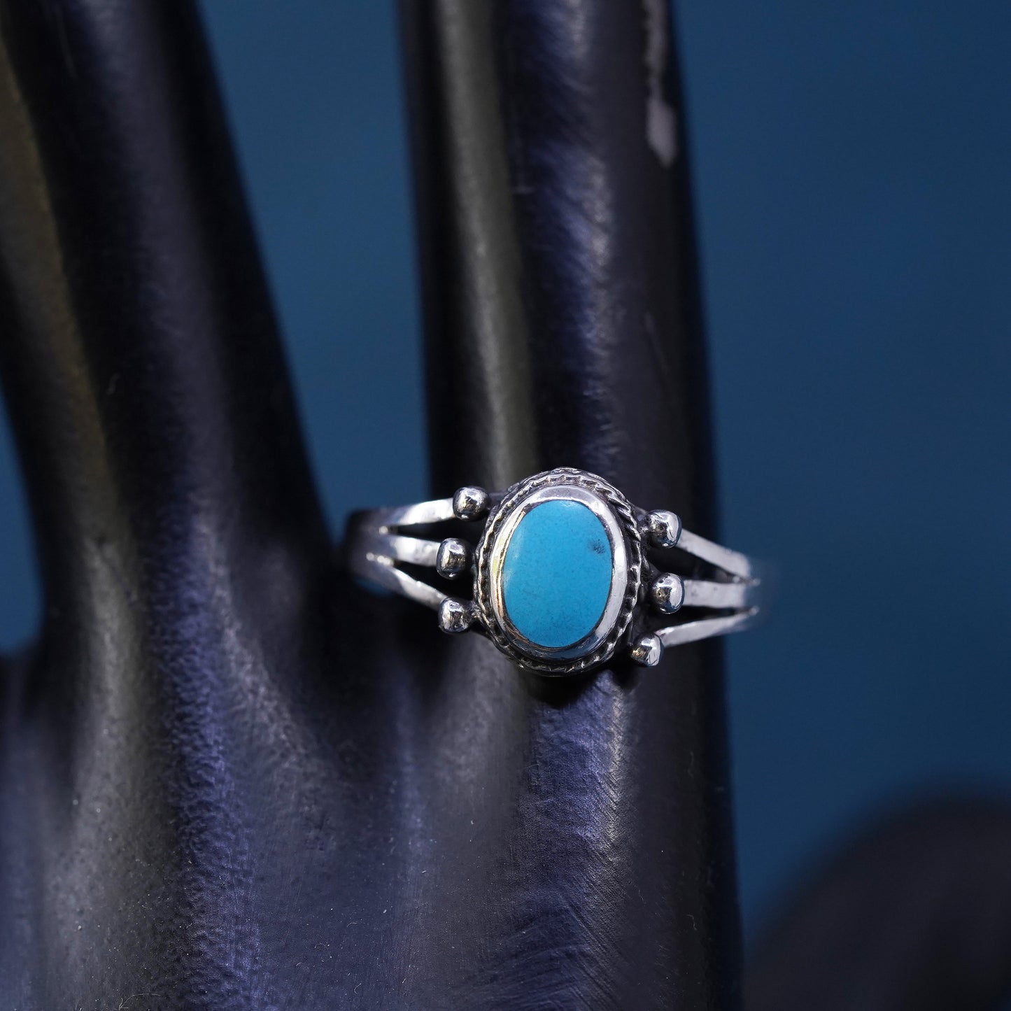 Size 9.5, vintage Sterling 925 silver handmade ring with turquoise and beads
