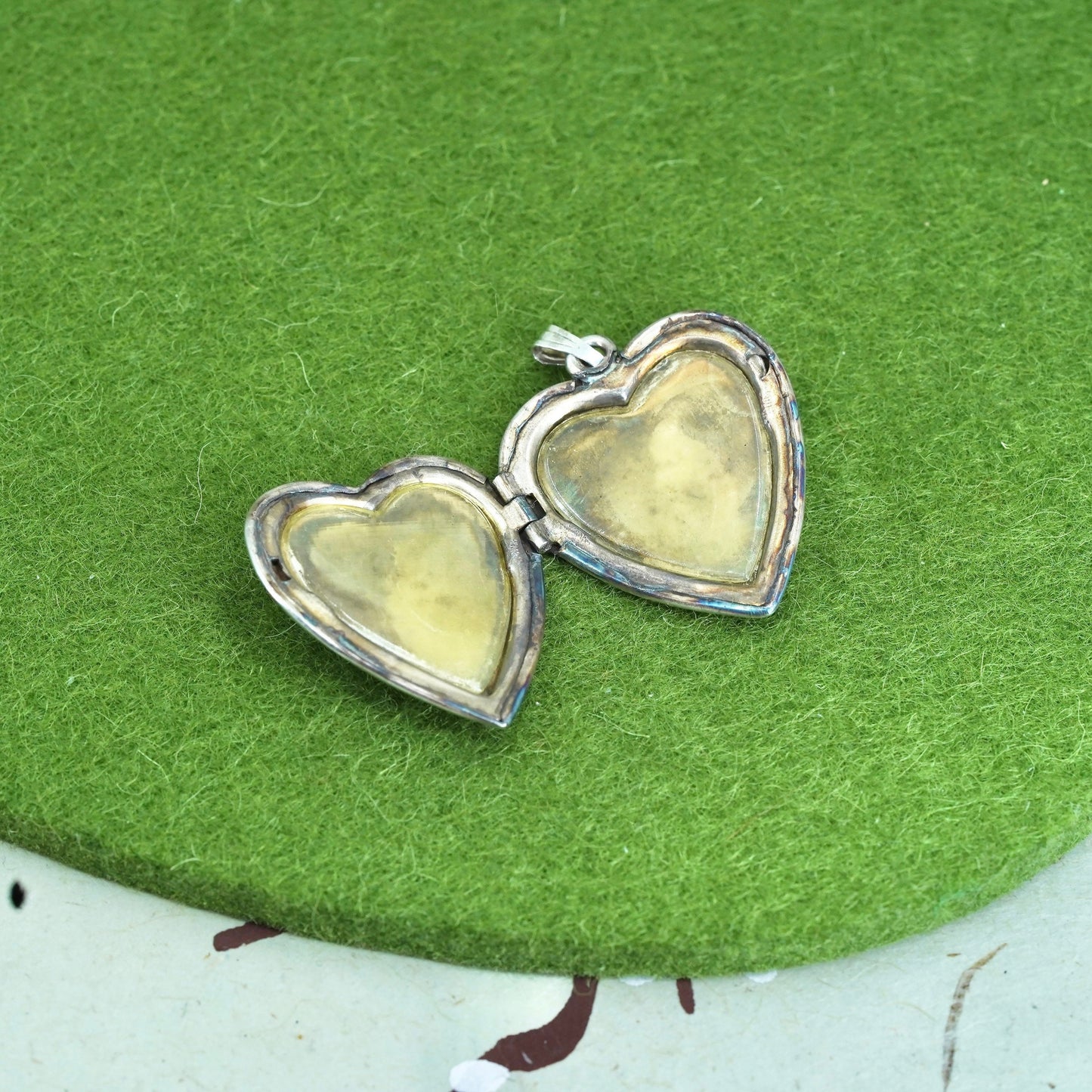 Vintage sterling silver photo locket charm pendant, textured 925 heart