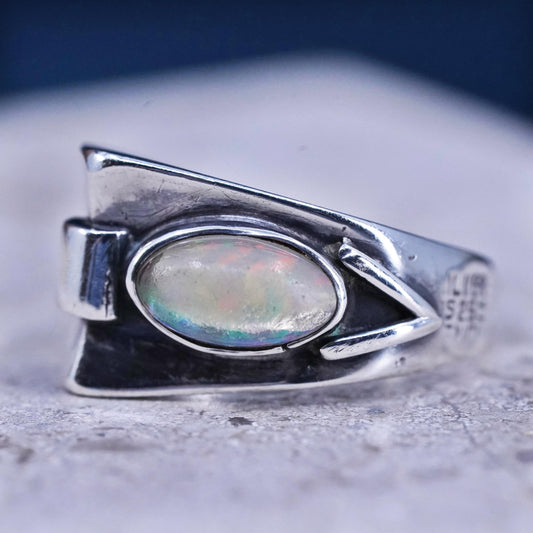 Size 11.75, Native American sterling 925 silver handmade ring with fire opal