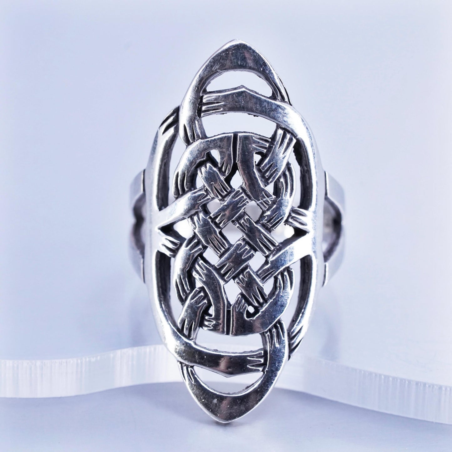 Size 9, Sterling 925 silver handmade ring, Irish Celtic knot textured band