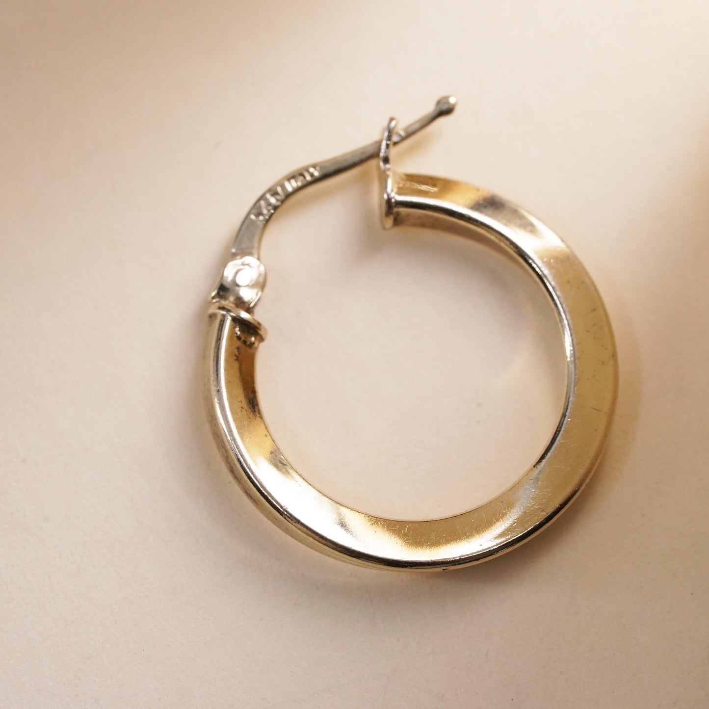 0.75", vermeil yellow gold over sterling silver single earring, primitive hoop