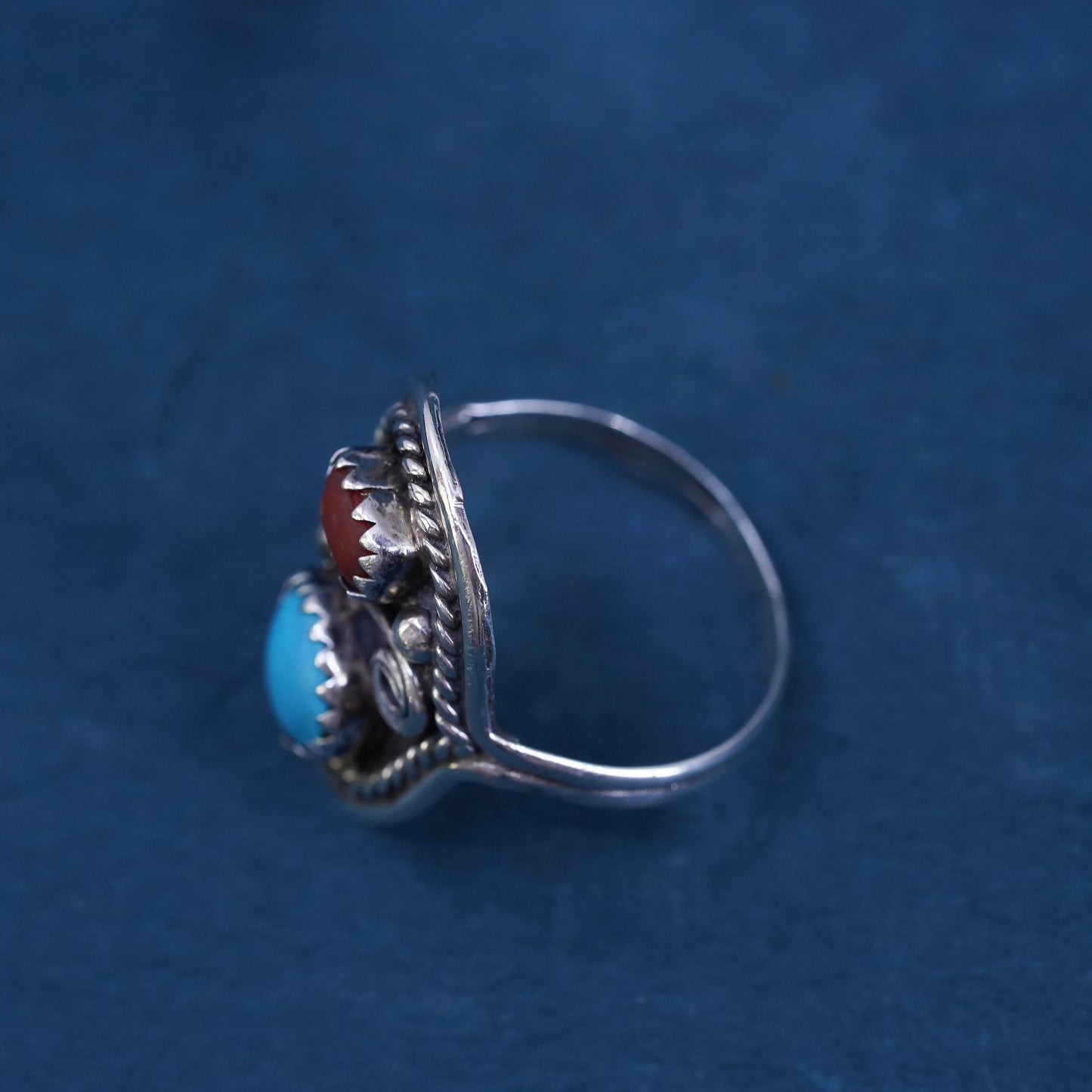 Size 6, Navajo DM Sterling 925 silver ring, Native American, turquoise coral