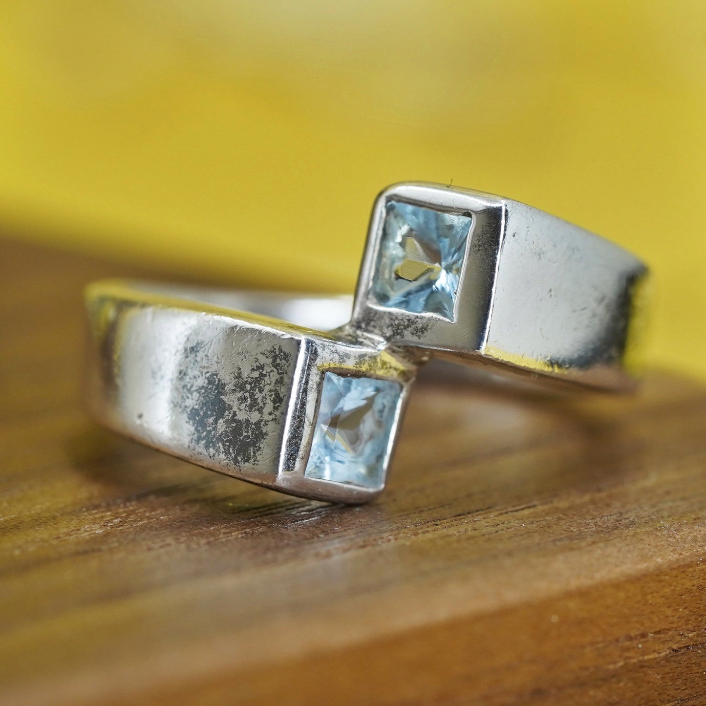 Size 7, vintage Sterling silver handmade ring, 925 engagement band blue crystal