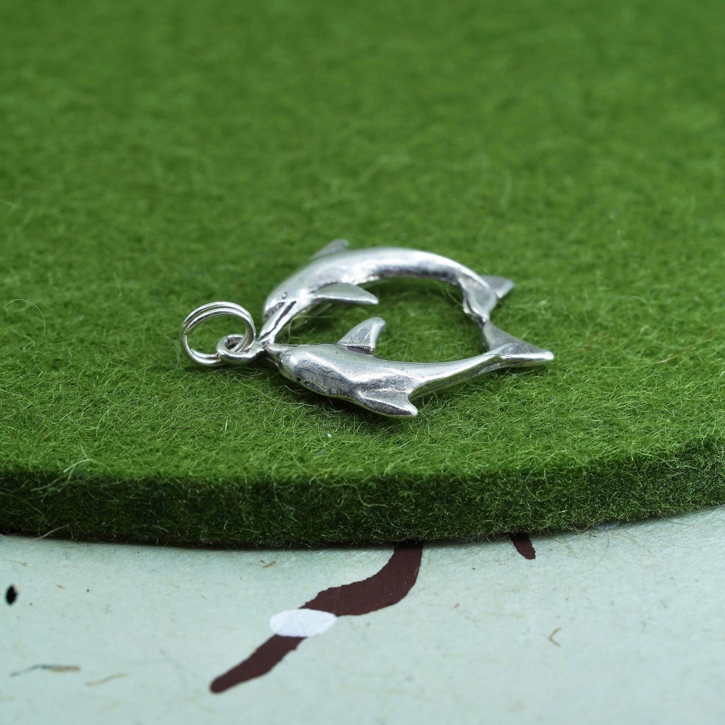 Vintage sterling silver dolphin pendant, 925 charm
