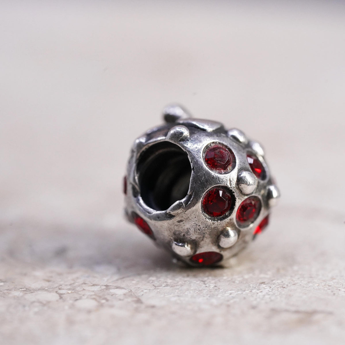 Cham Sterling silver handmade bead pendant, 925 strawberry charm colorful cz
